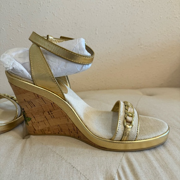 COACH Ellete Tatoo Gold Wedge Sandals 9B - Picture 9 of 11